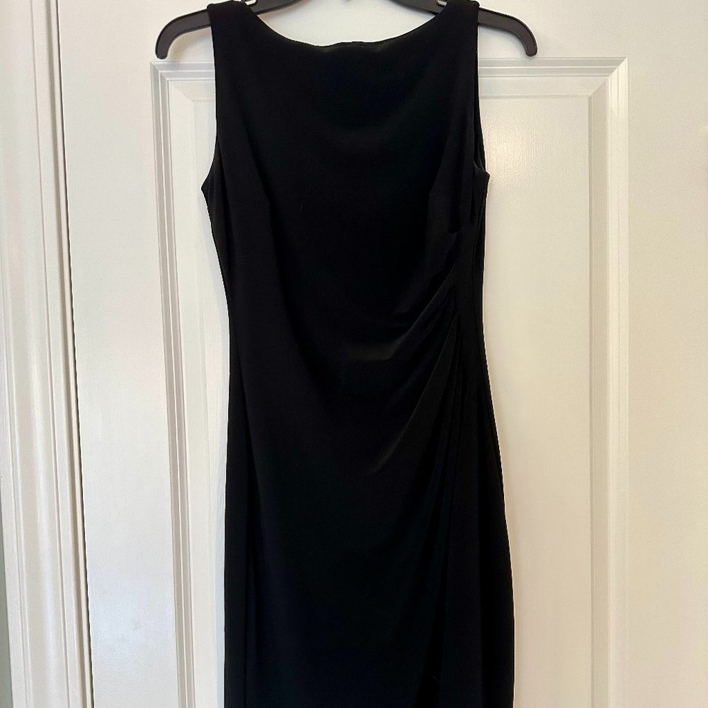 Ralph Lauren Black Sleeveless Ruched Boat Neck Knee-Length Dress Size 2
